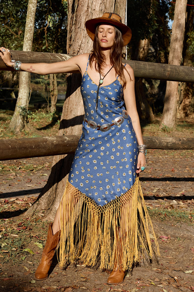 Wonderful Tonight Silk + Fringe Slip Dress - Daisy