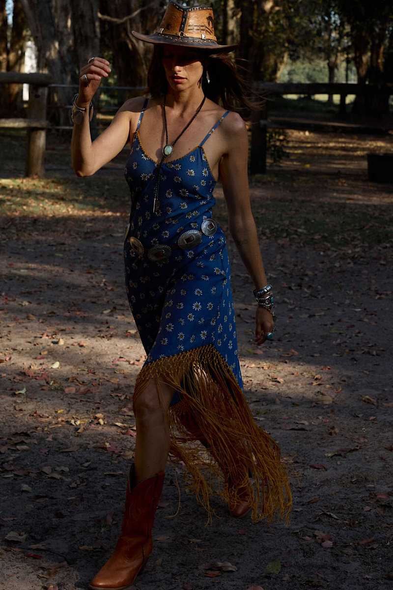 Wonderful Tonight Silk + Fringe Slip Dress - Daisy - Chasing Unicorns