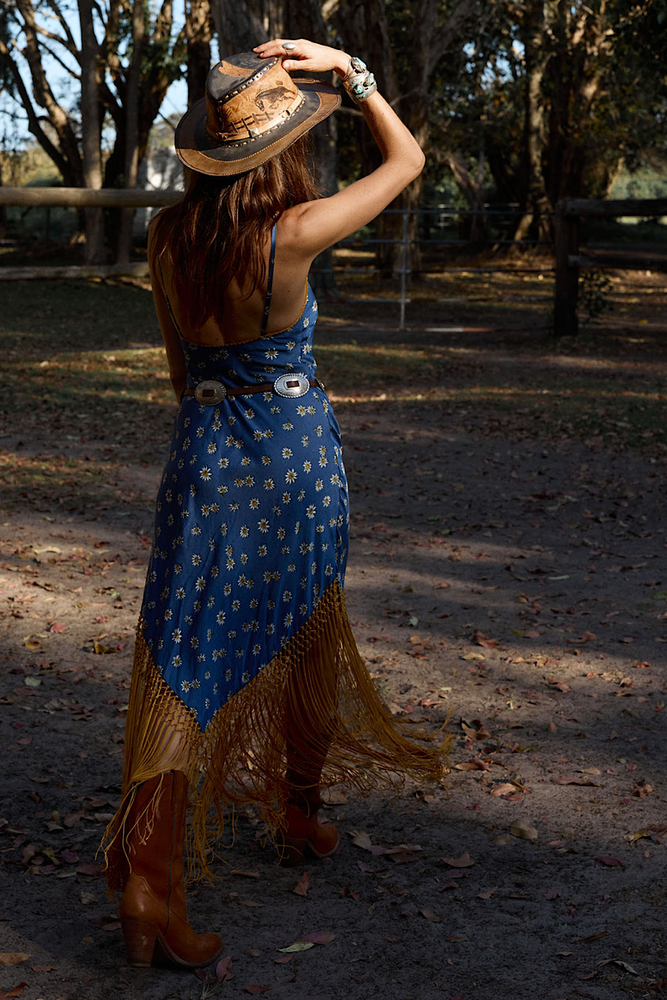 Wonderful Tonight Silk + Fringe Slip Dress - Daisy