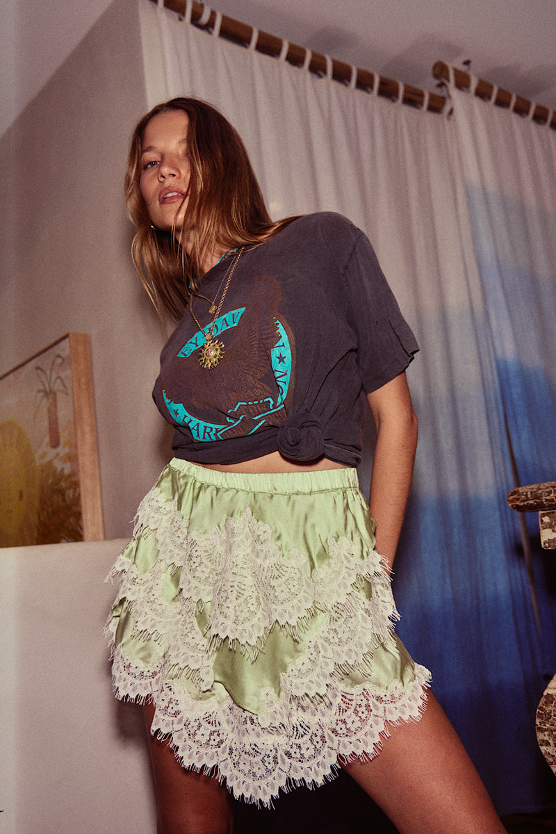 You Belong to Me Silk Satin + Lace Mini Skirt - Chasing Unicorns