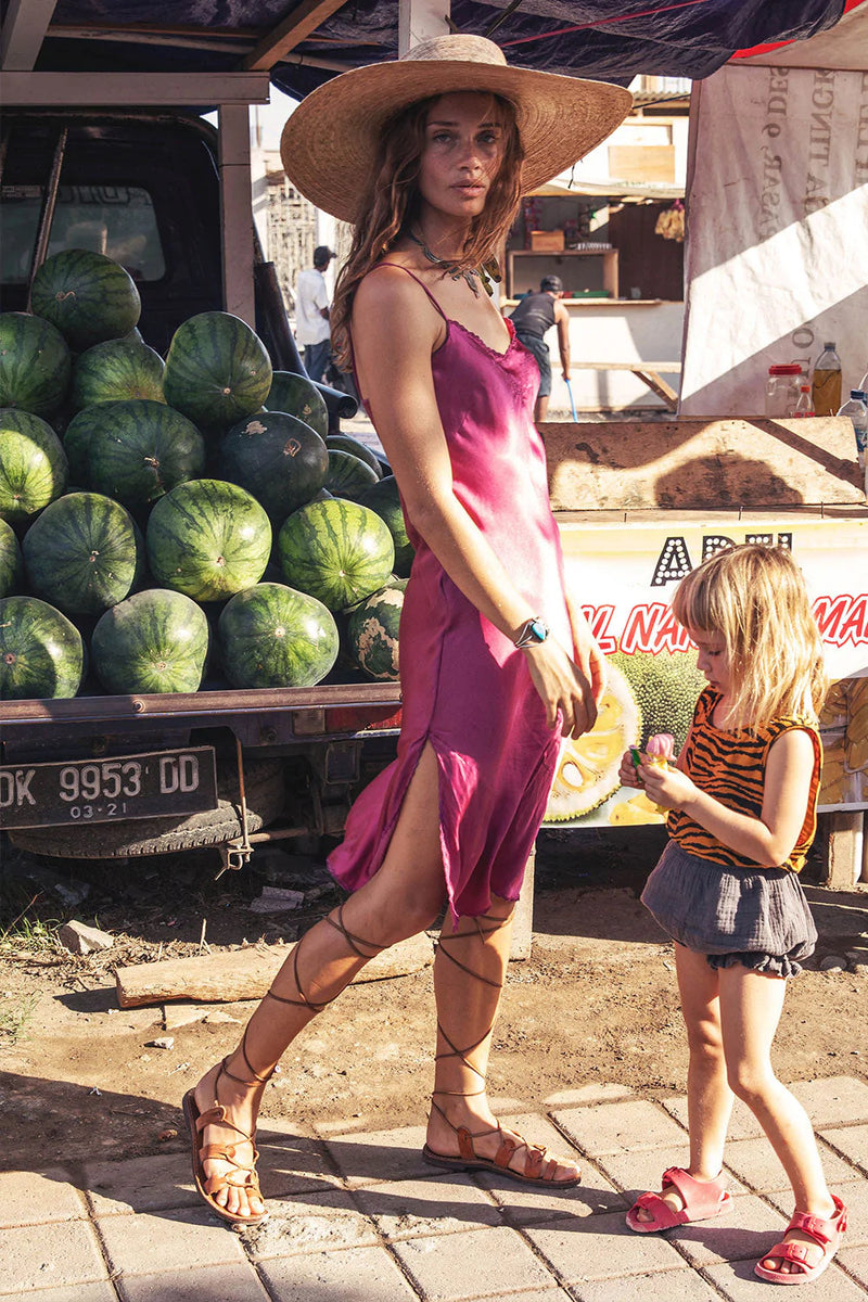 A Love Song Silk Slip Dress - Dragonfruit - Chasing Unicorns