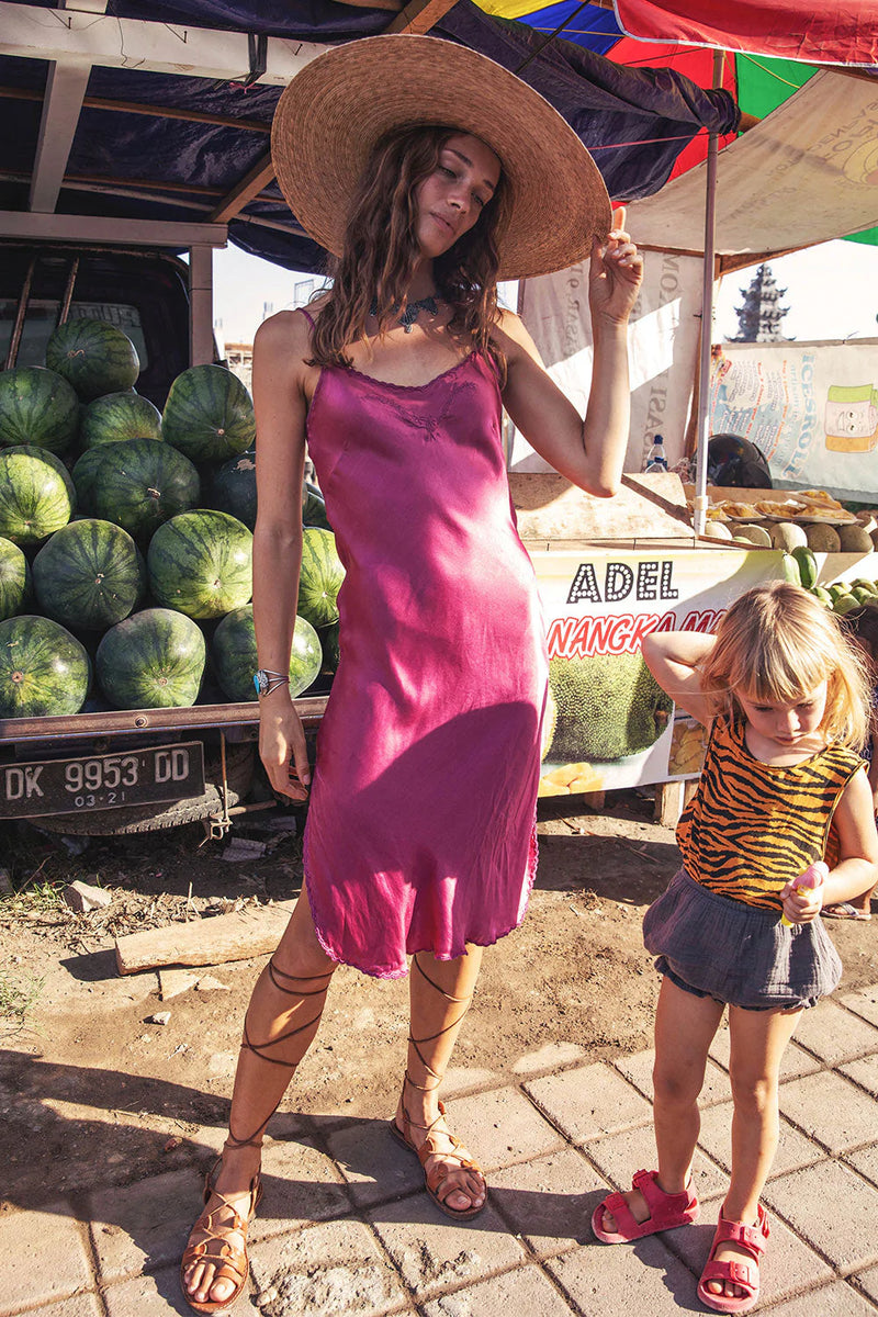 A Love Song Silk Slip Dress - Dragonfruit - Chasing Unicorns