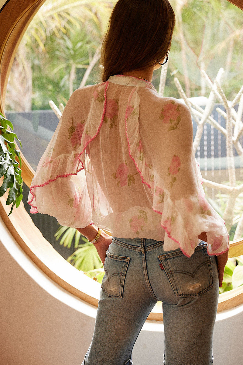 A New Day For Love Poet Sleeve Blouse - Rose - Chasing Unicorns