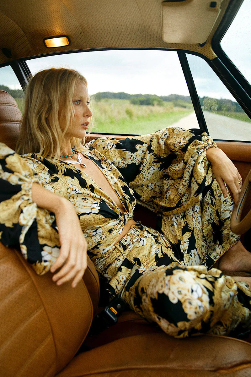 🎁 Africa Silk Satin Wrap Blouse - Chasing Unicorns