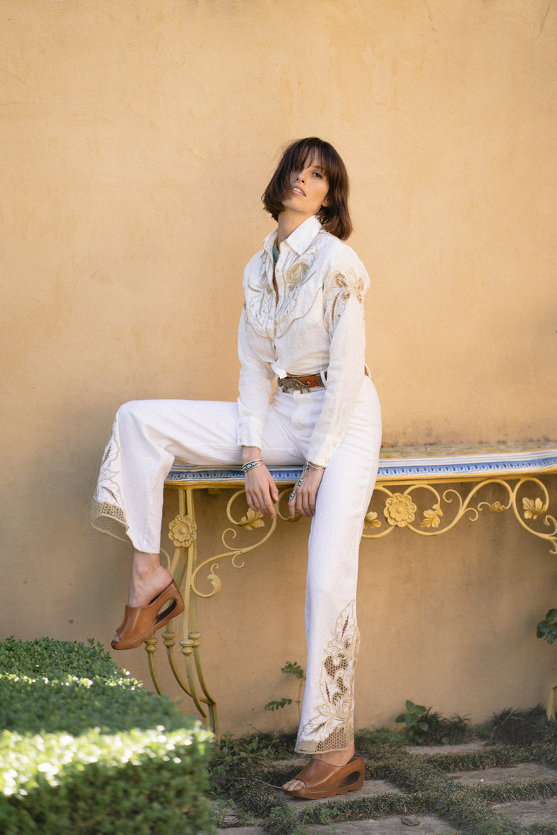 Against All Odds Linen Cutwork Blouse - Chasing Unicorns
