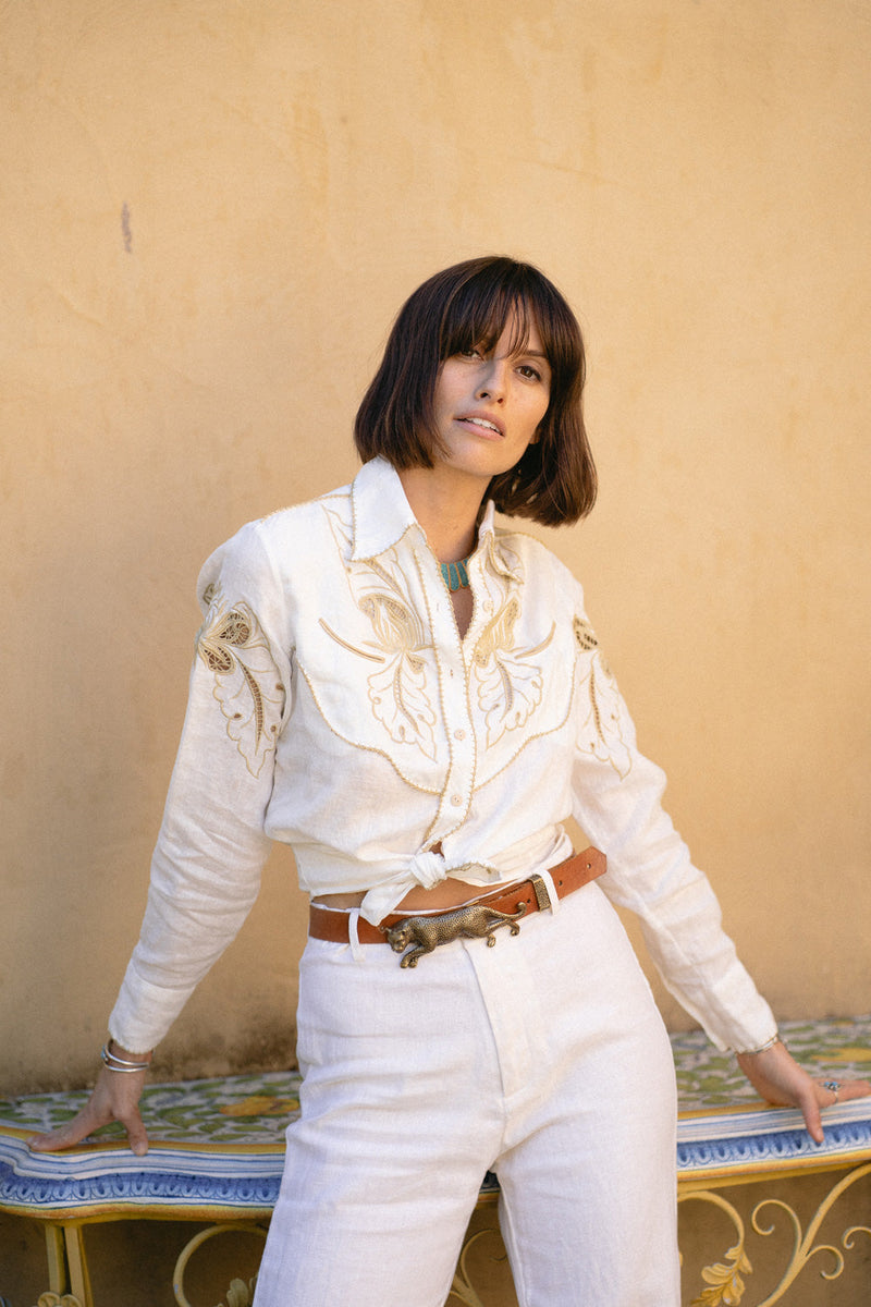 Against All Odds Linen Cutwork Blouse - Chasing Unicorns