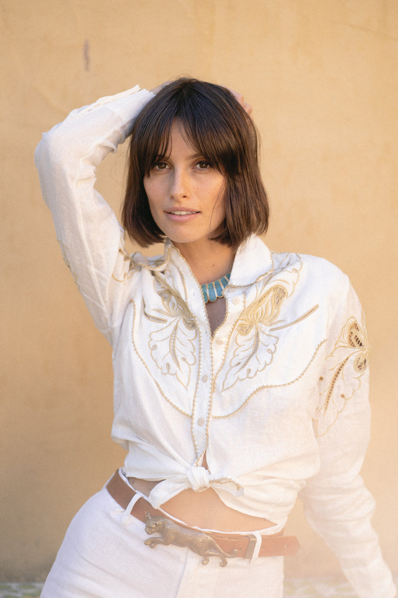 Against All Odds Linen Cutwork Blouse - Chasing Unicorns