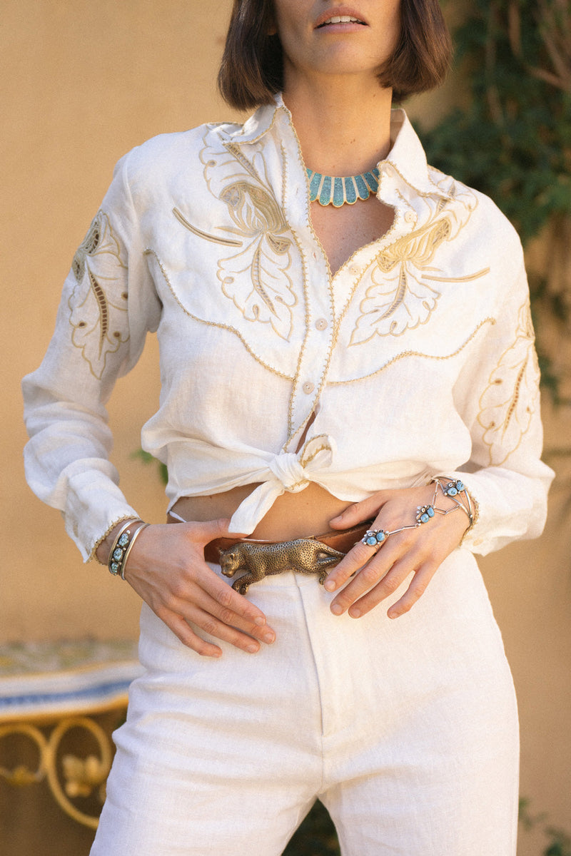 Against All Odds Linen Cutwork Blouse - Chasing Unicorns