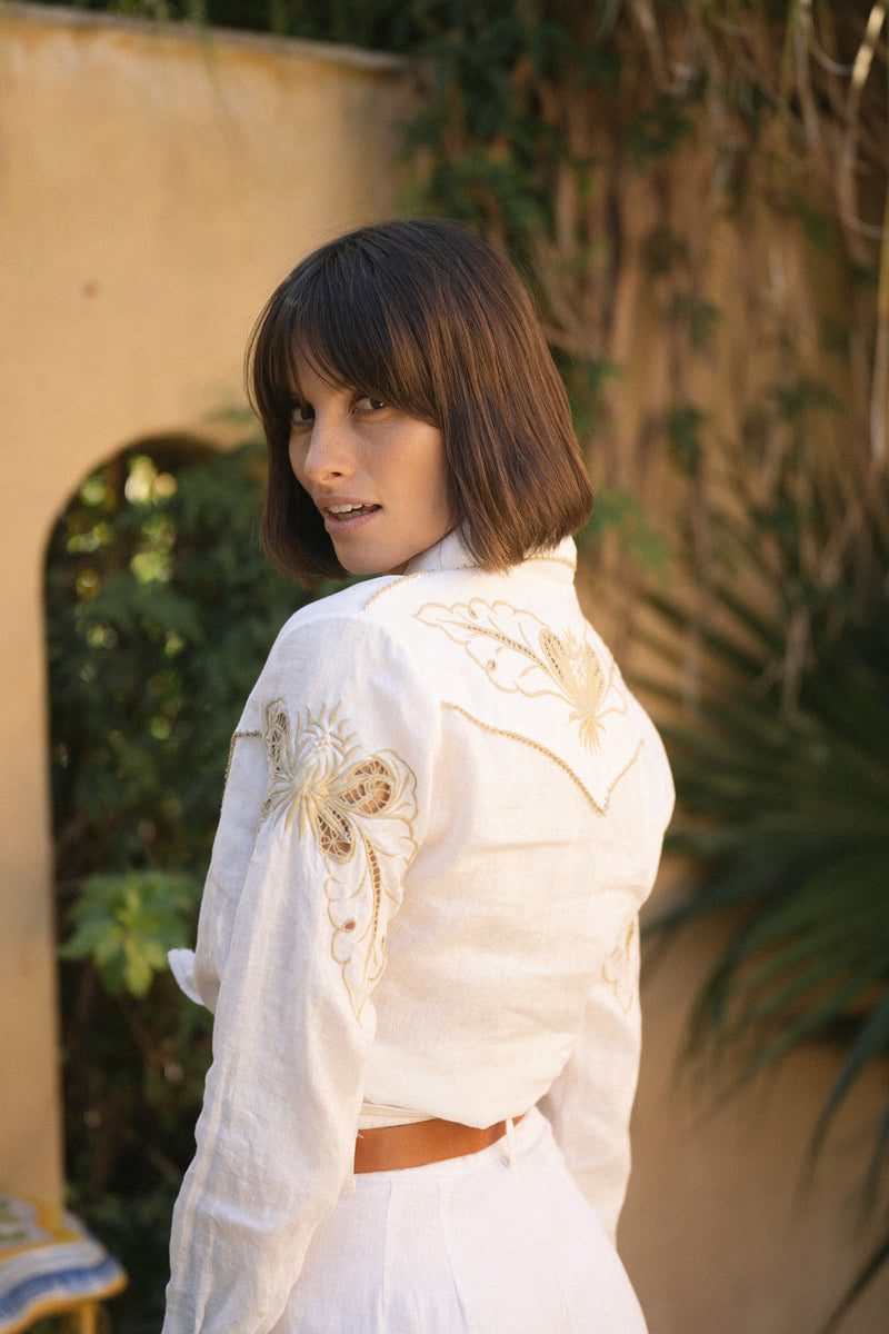 Against All Odds Linen Cutwork Blouse - Chasing Unicorns