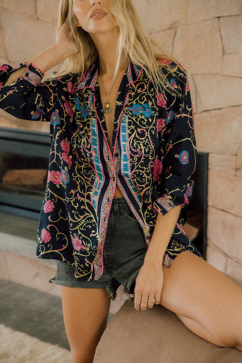 All I Wanna Do Baroque Floral Silk Satin Blouse - Chasing Unicorns