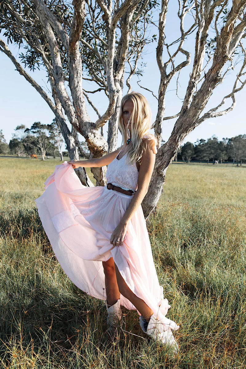 All My Love Cotton Gauze + Lace Maxi Slip Dress - pink - Chasing Unicorns
