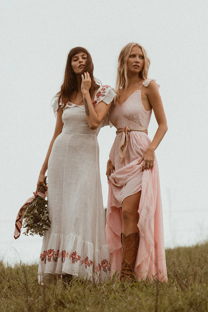 All My Love Cotton Gauze + Lace Maxi Slip Dress - pink - Chasing Unicorns