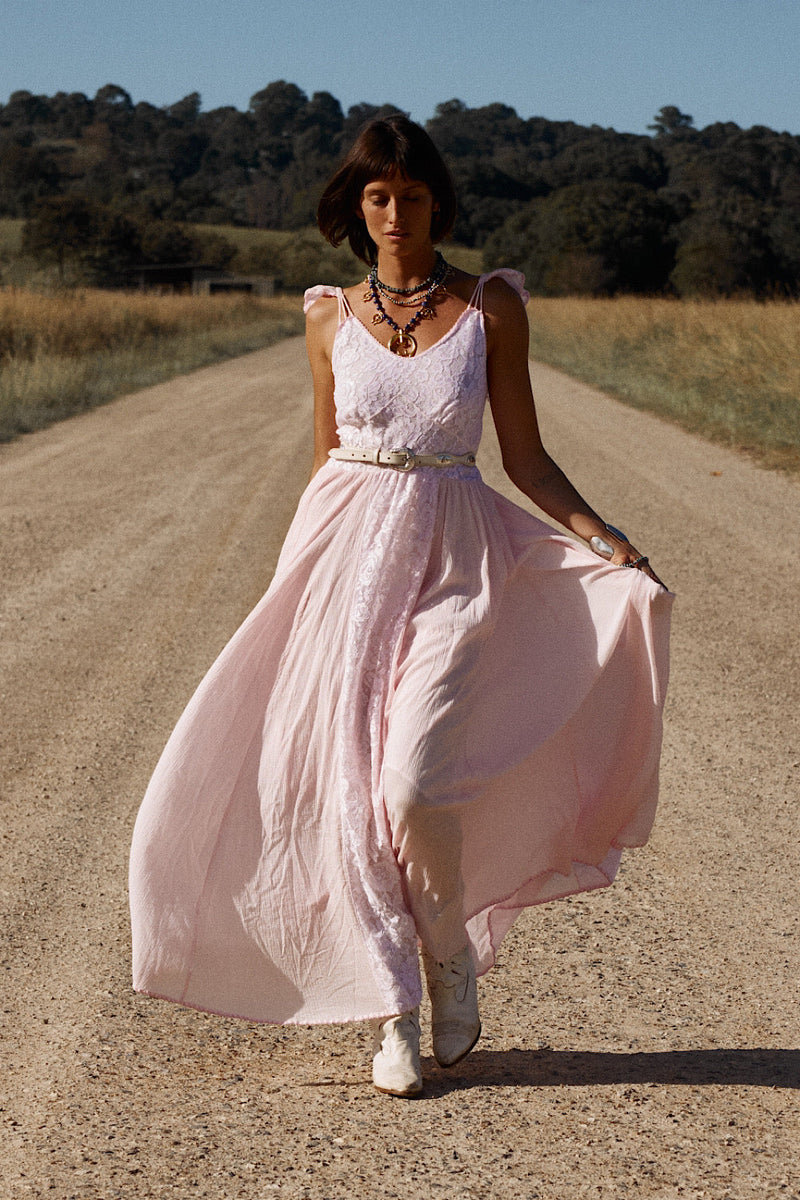 All My Love Cotton Gauze + Lace Maxi Slip Dress - Pink - Chasing Unicorns