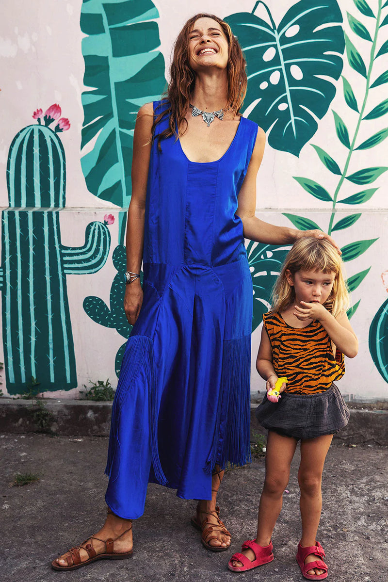 Another Star Silk Fringe Dress - Dark Sapphire - Chasing Unicorns