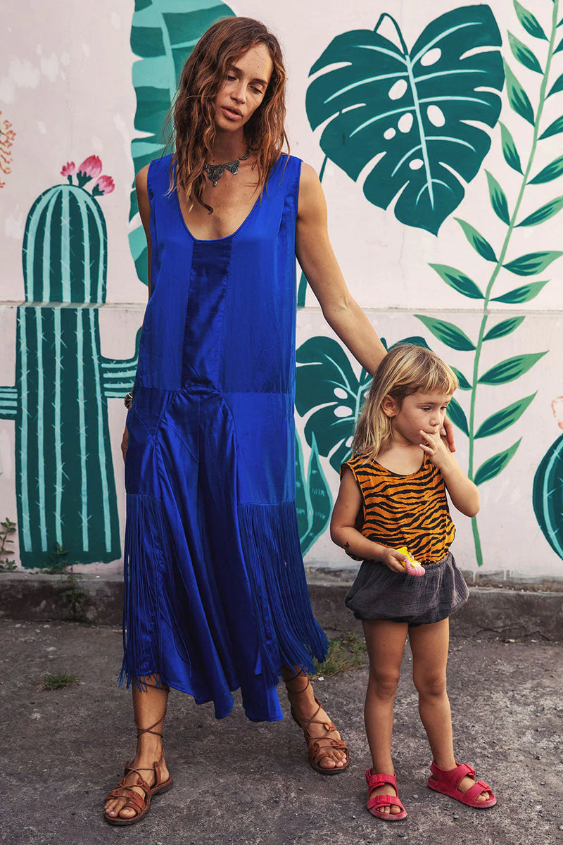 Another Star Silk Fringe Dress - Dark Sapphire - Chasing Unicorns