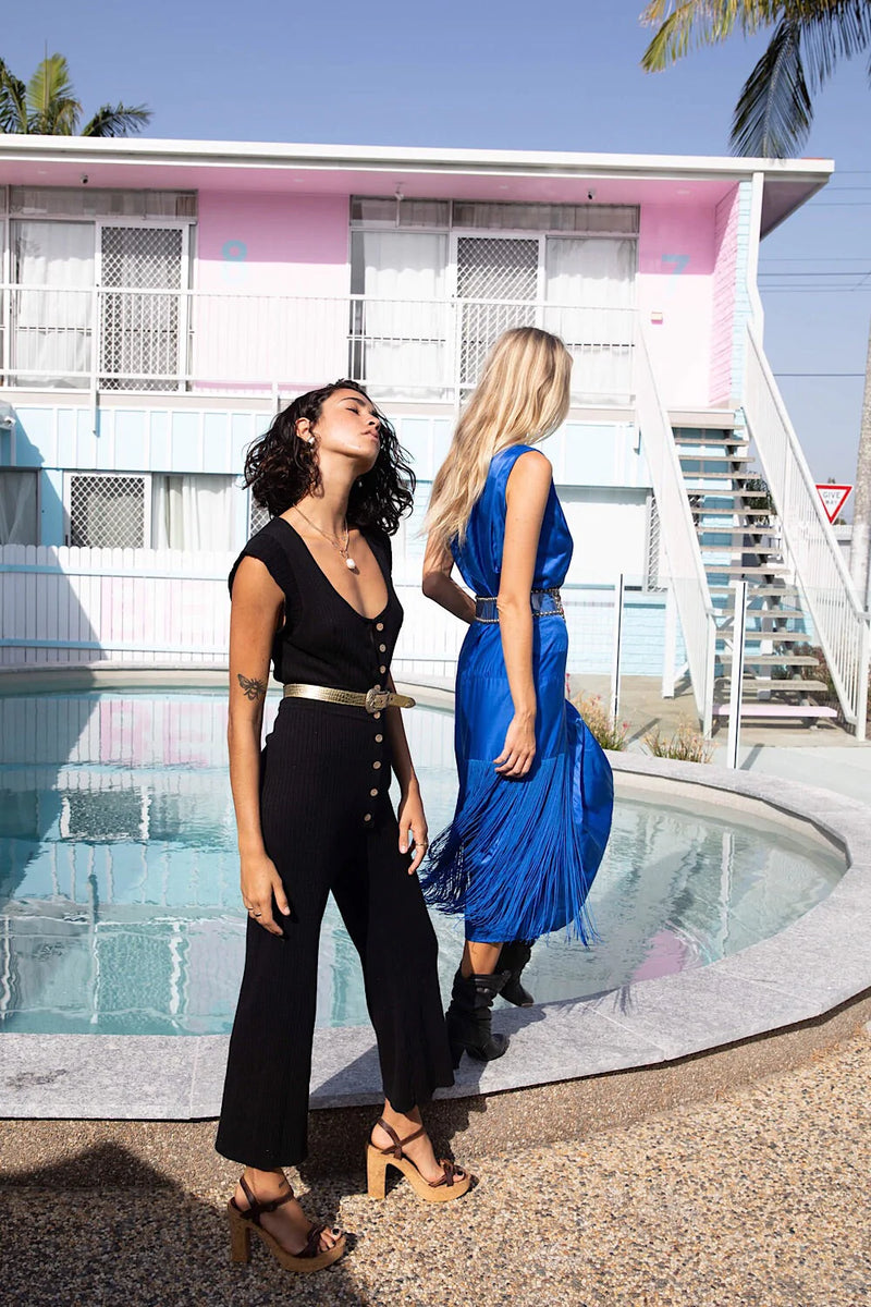 Another Star Silk Fringe Dress - Dark Sapphire - Chasing Unicorns