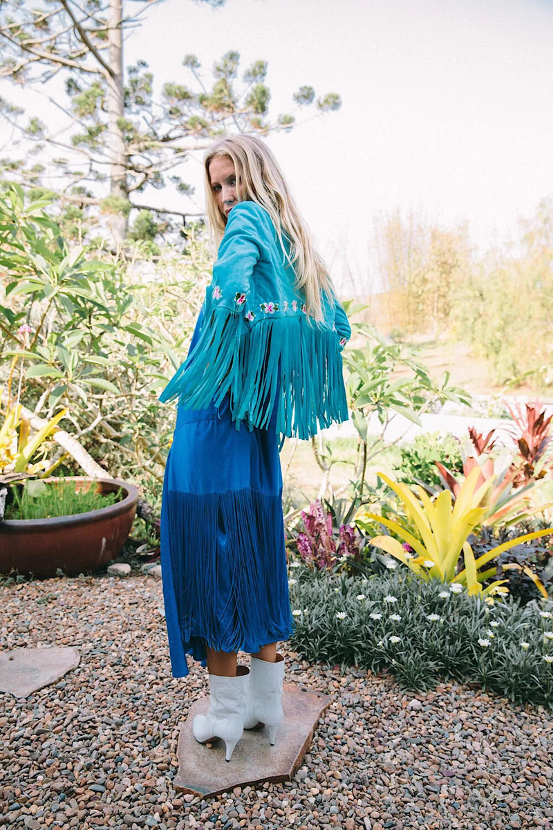 Another Star Silk Fringe Dress - Dark Sapphire - Chasing Unicorns