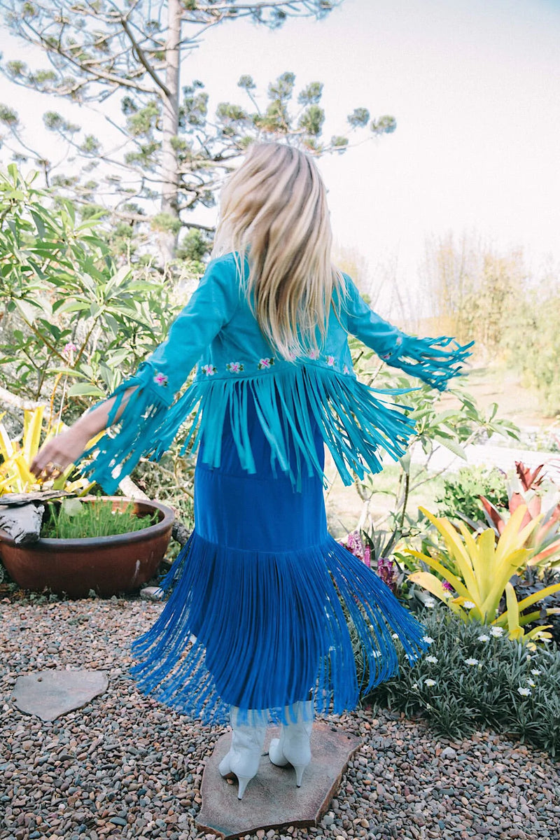 Another Star Silk Fringe Dress - Dark Sapphire - Chasing Unicorns