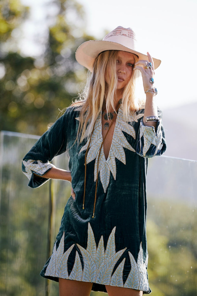 Aquarius Velvet Tunic Dress - Deep Teal - Chasing Unicorns