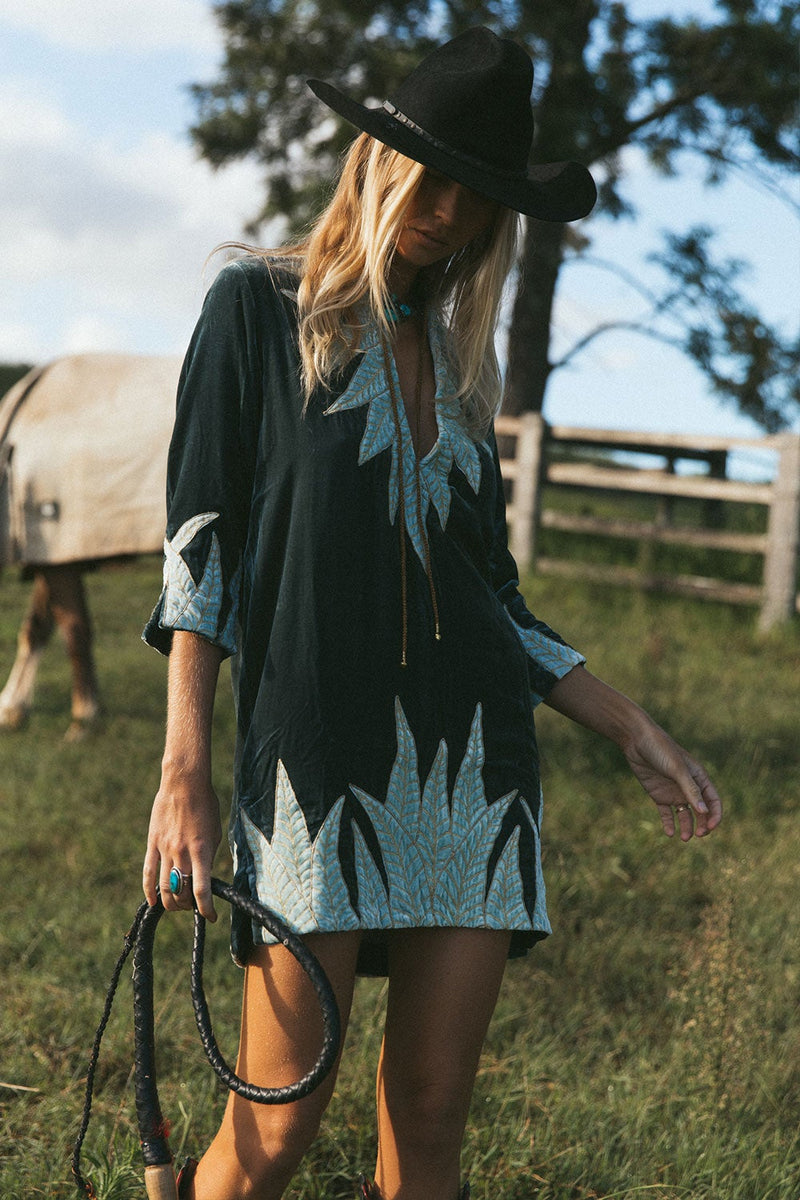 Aquarius Velvet Tunic Dress - Deep Teal - Chasing Unicorns