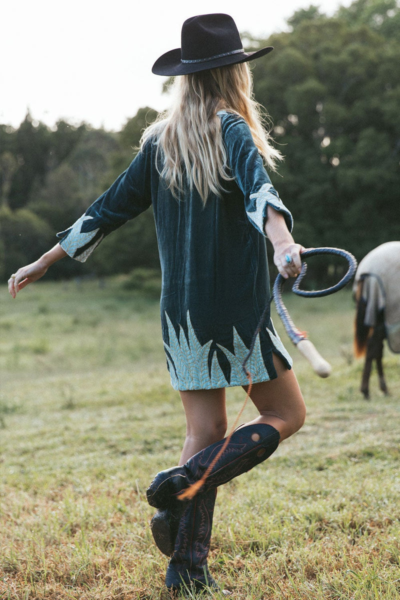 Aquarius Velvet Tunic Dress - Deep Teal - Chasing Unicorns