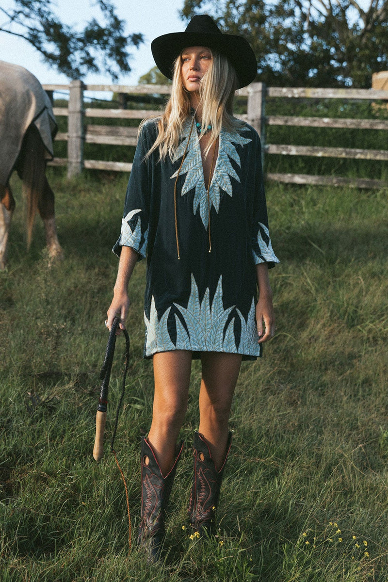 Aquarius Velvet Tunic Dress - Deep Teal - Chasing Unicorns