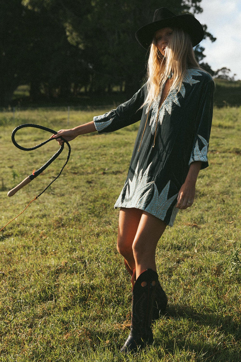 Aquarius Velvet Tunic Dress - Deep Teal - Chasing Unicorns