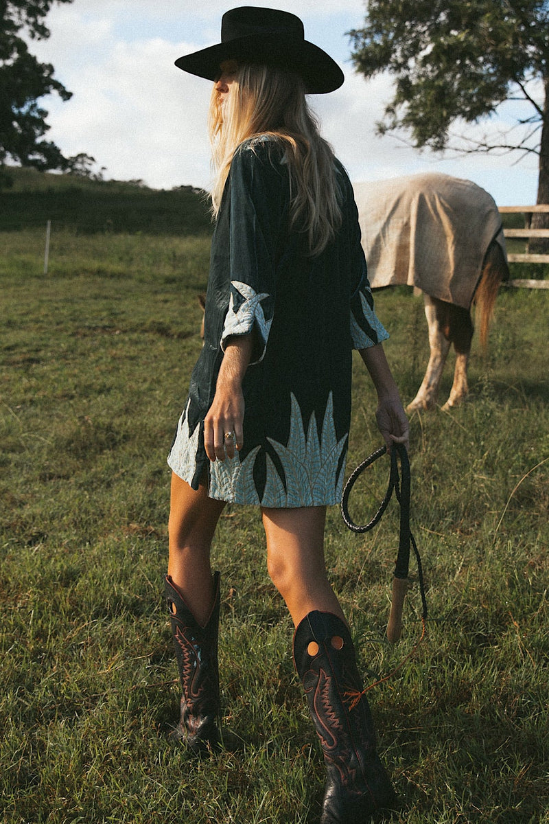 Aquarius Velvet Tunic Dress - Deep Teal - Chasing Unicorns