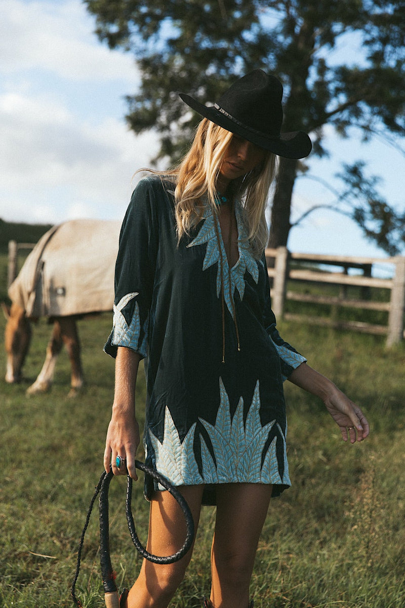 Aquarius Velvet Tunic Dress - Deep Teal - Chasing Unicorns