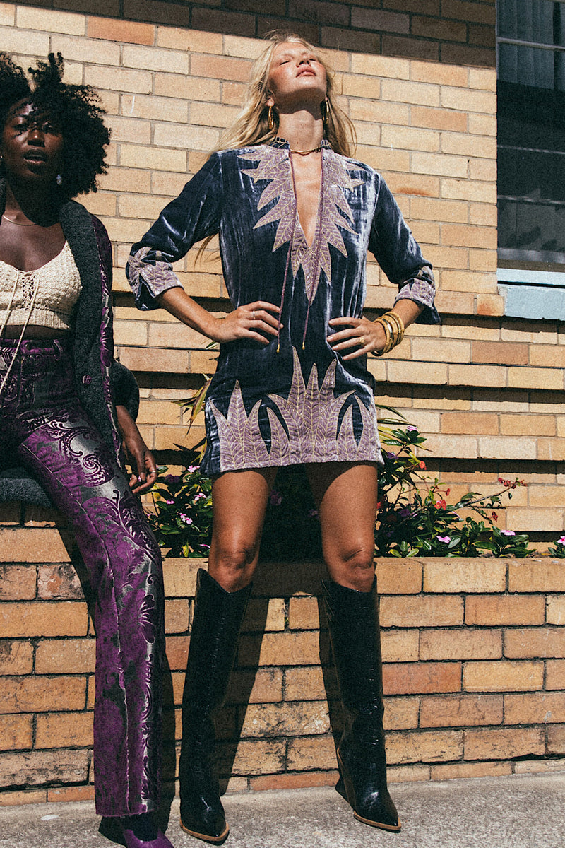 Aquarius Velvet Tunic Dress - Ebony - Chasing Unicorns