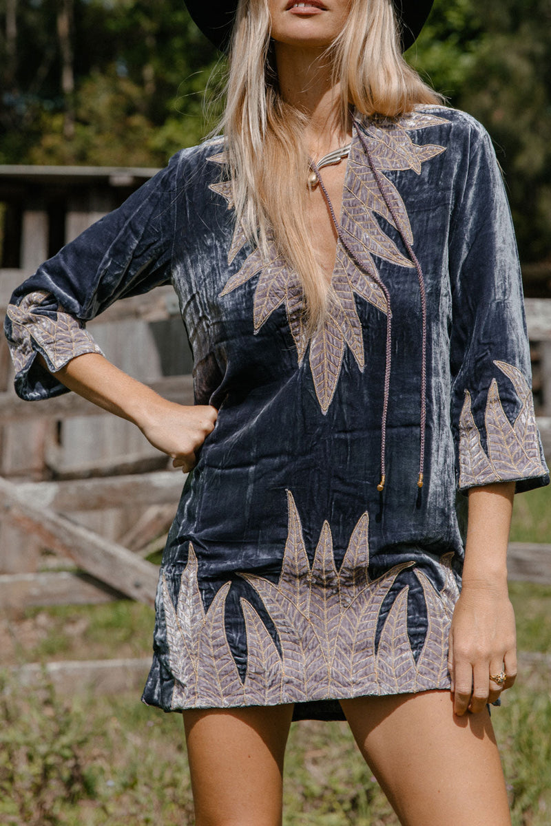Aquarius Velvet Tunic Dress - Ebony - Chasing Unicorns