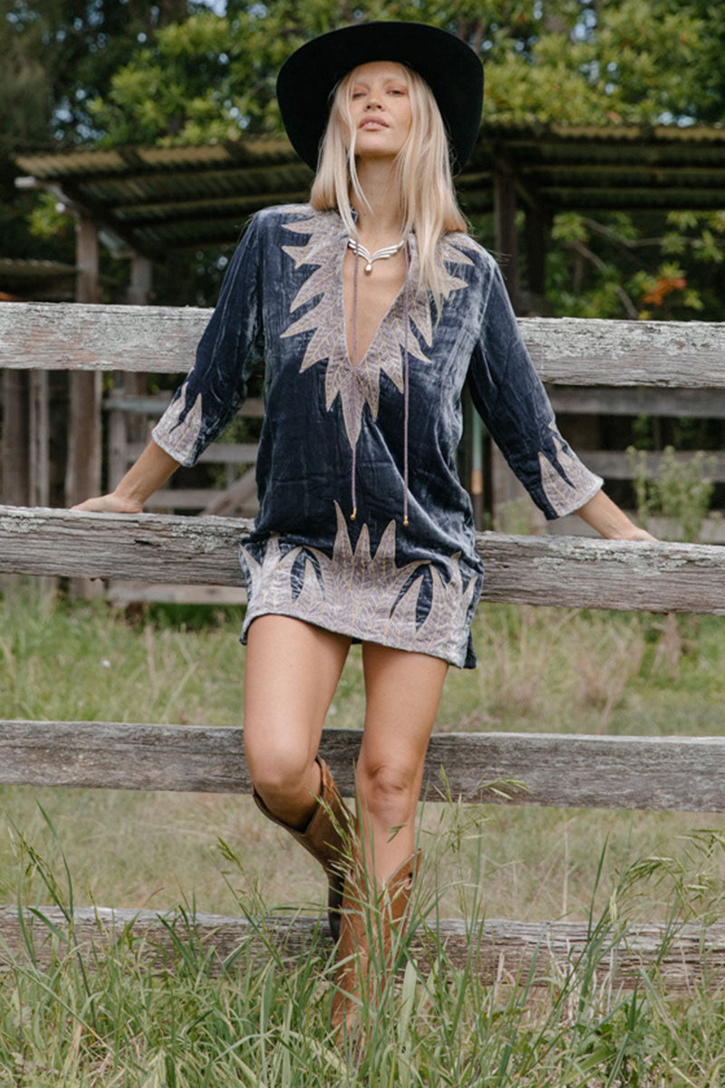 Aquarius Velvet Tunic Dress - Ebony - Chasing Unicorns