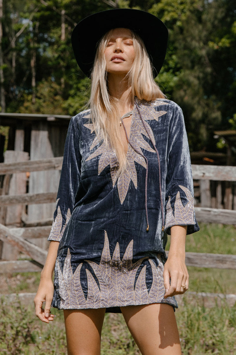 Aquarius Velvet Tunic Dress - Ebony - Chasing Unicorns
