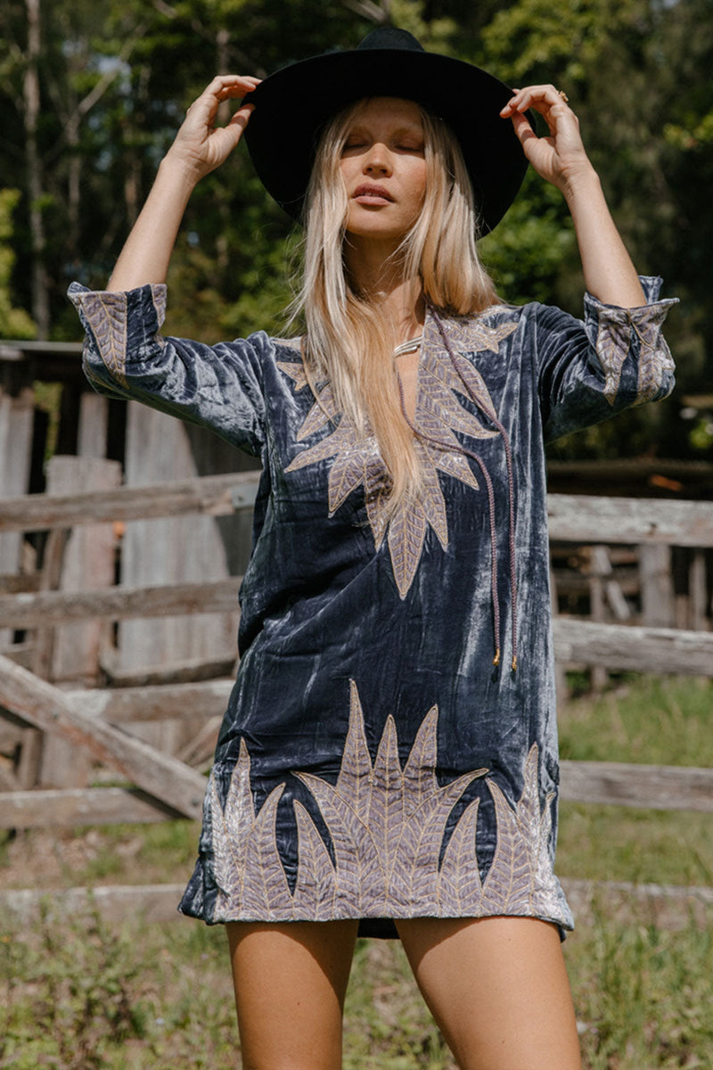 Aquarius Velvet Tunic Dress - Ebony - Chasing Unicorns