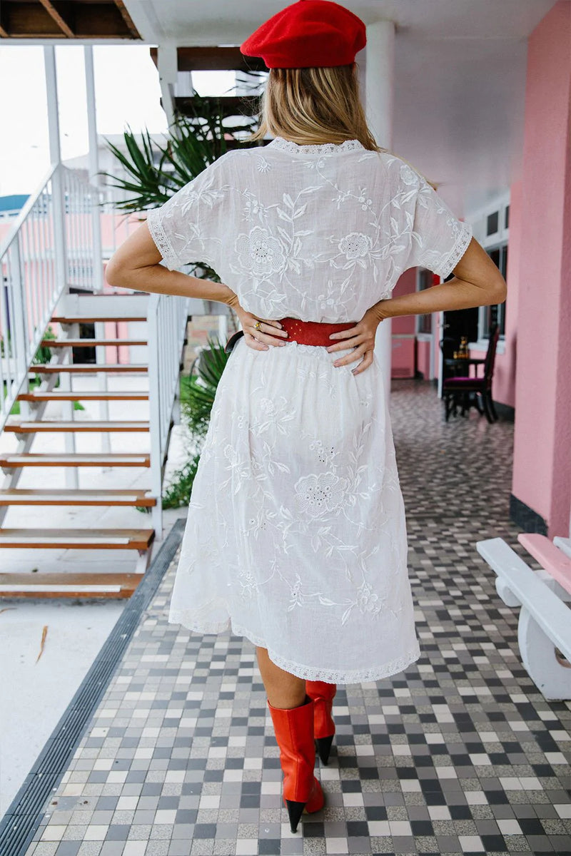 Because The Night Fully Embroidered Midi Dress - Chasing Unicorns