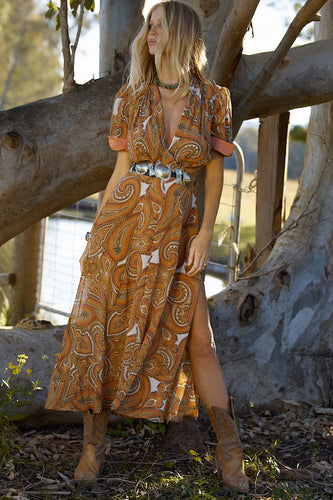 Bed Of Roses Paisley Silk Crepe Maxi Dress