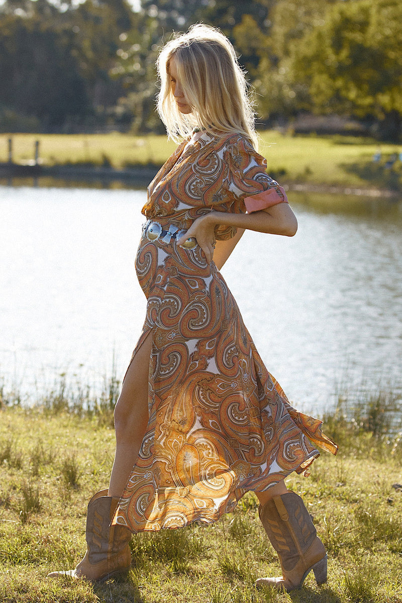 Bed Of Roses Paisley Silk Crepe Maxi Dress - Chasing Unicorns