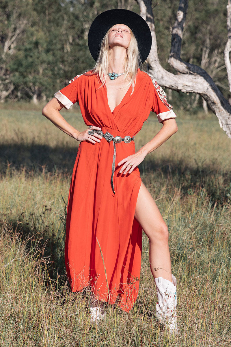 Bed Of Roses Silk + Beaded Dress - Scarlet - Chasing Unicorns