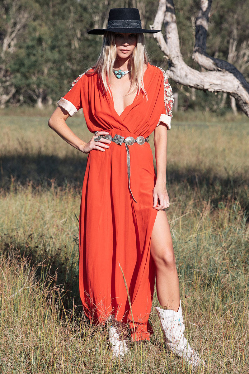 Bed Of Roses Silk + Beaded Dress - Scarlet - Chasing Unicorns