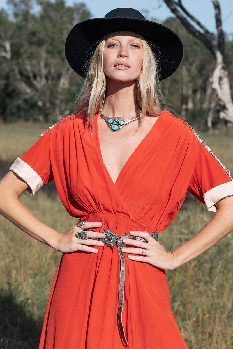 Bed Of Roses Silk + Beaded Dress - Scarlet - Chasing Unicorns