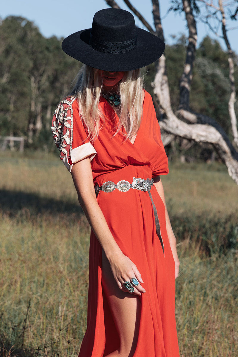 Bed Of Roses Silk + Beaded Dress - Scarlet - Chasing Unicorns