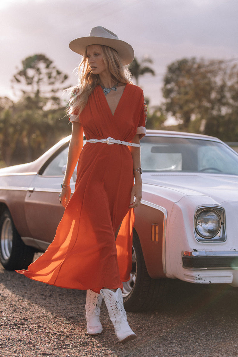 Bed Of Roses Silk + Beaded Dress - Scarlet - Chasing Unicorns