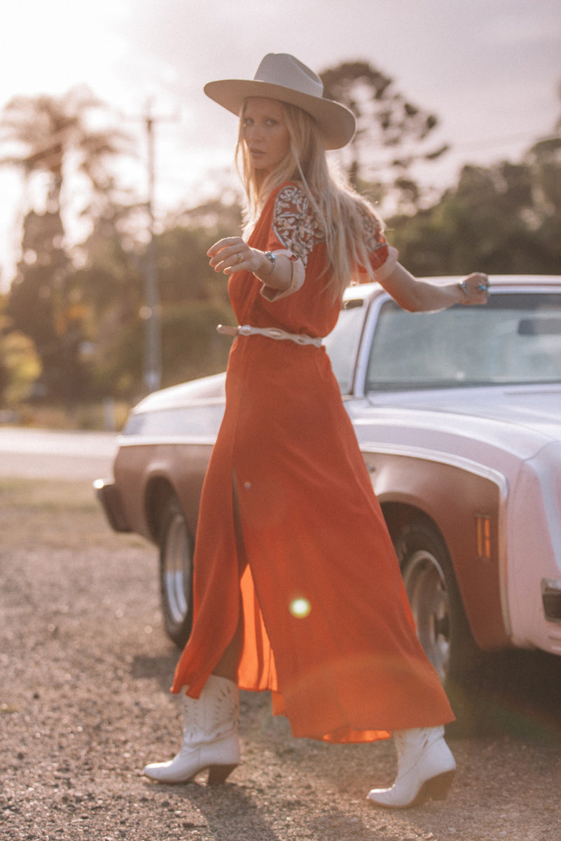 Bed Of Roses Silk + Beaded Dress - Scarlet - Chasing Unicorns