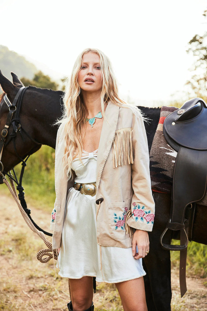 💗 Beds Are Burning Cotton Twill And Suede Jacket - Chasing Unicorns