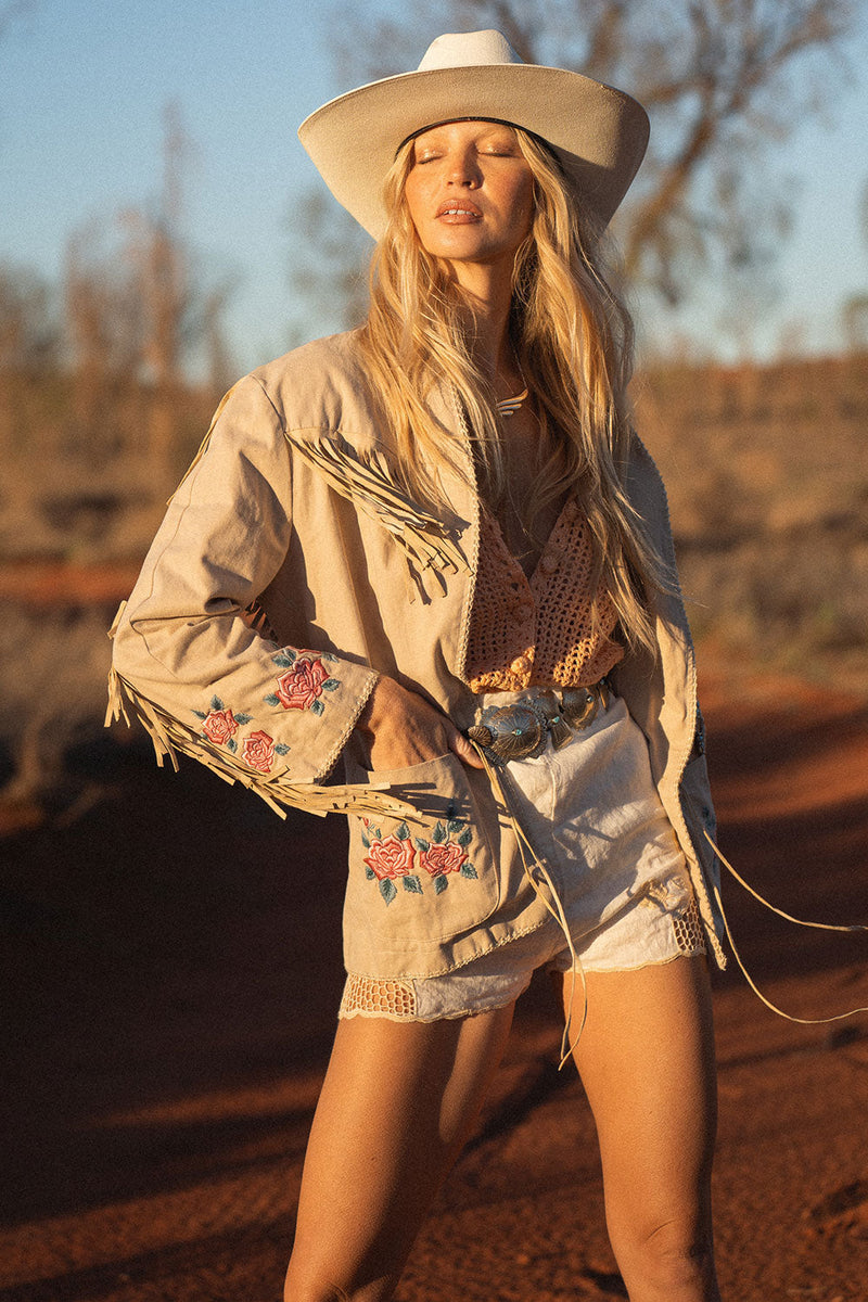 💗 Beds Are Burning Cotton Twill And Suede Jacket - Chasing Unicorns