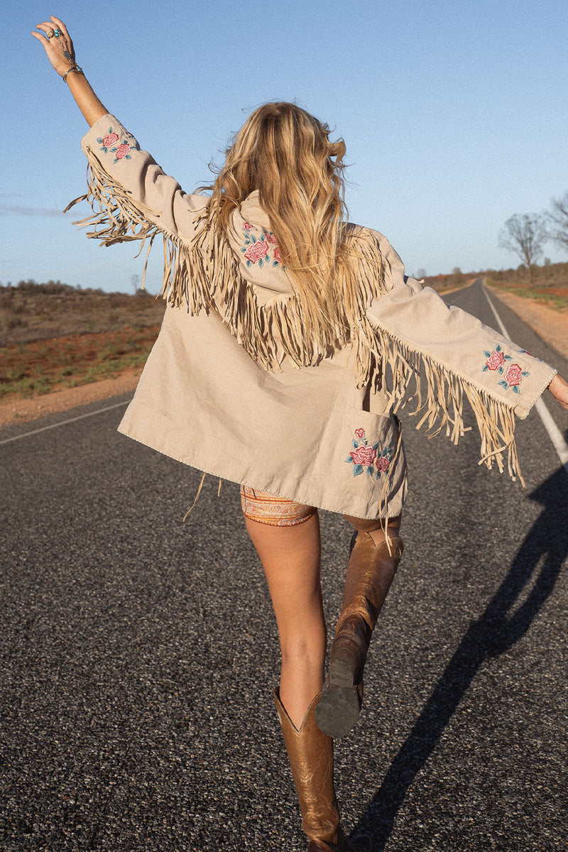 💗 Beds Are Burning Cotton Twill And Suede Jacket - Chasing Unicorns