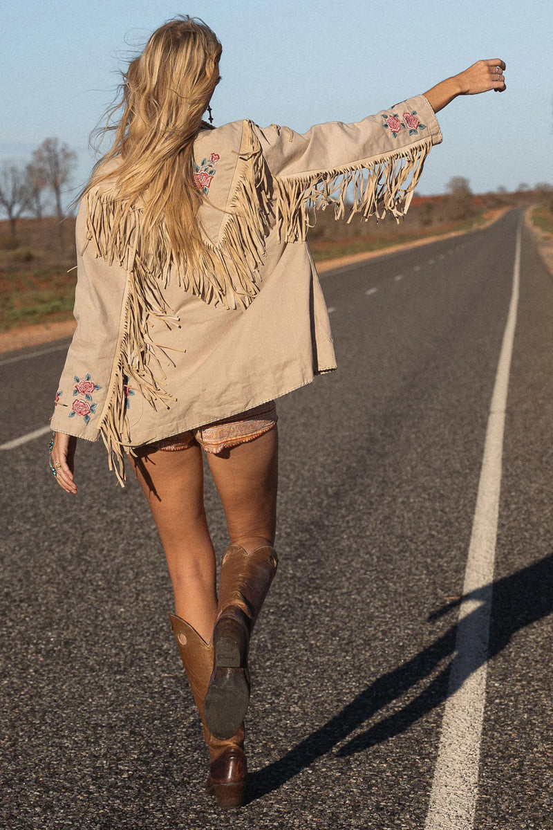 💗 Beds Are Burning Cotton Twill And Suede Jacket - Chasing Unicorns