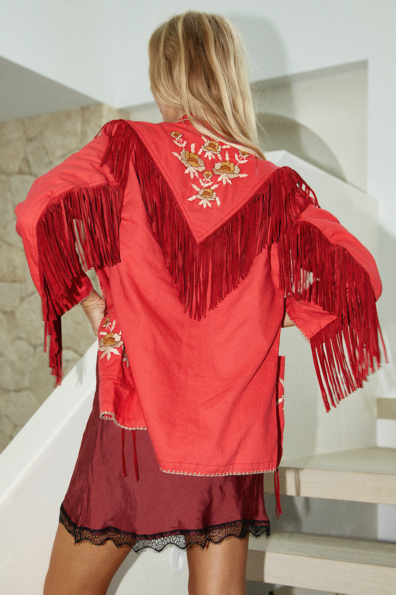 Beds Are Burning Cotton Twill And Suede Jacket - Red - Chasing Unicorns