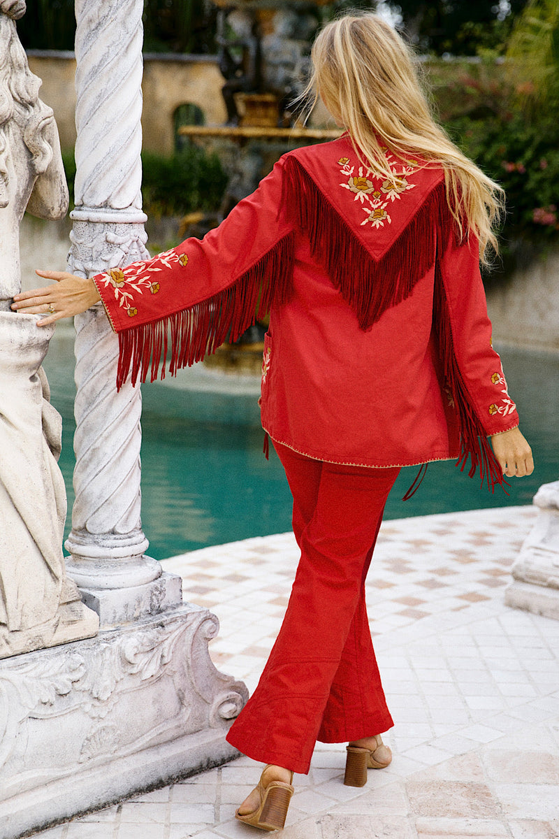 Beds Are Burning Cotton Twill And Suede Jacket - Red - Chasing Unicorns