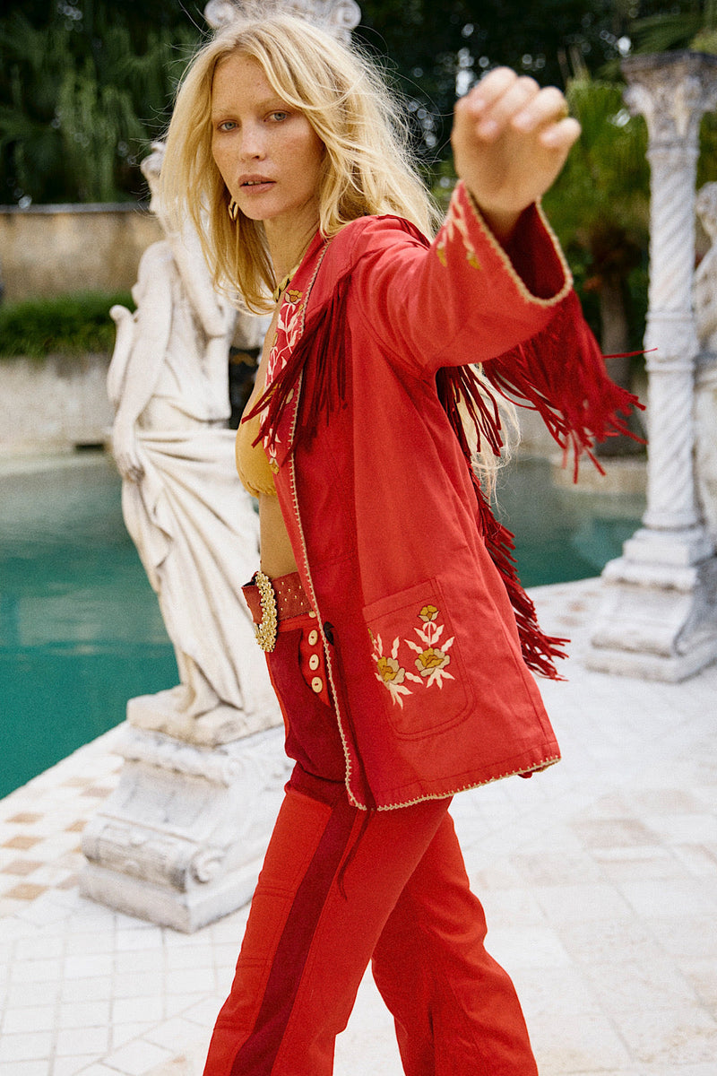 Beds Are Burning Cotton Twill And Suede Jacket - Red - Chasing Unicorns